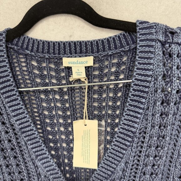 Sundance Sweater Womens Large Blue Knit Pointelle Cardigan Button Front V Neck - Picture 4 of 7
